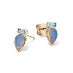 Natural opals and sky blue topaz gemstones create a dreamy combination in these stylish earrings. They’re crafted in warm 14-karat yellow gold with a secure friction back for worry-free wear. To care for natural opals  gently clean in warm water with mild detergent and a soft toothbrush or cloth. Avoid bleach  chemicals  cleaners  and rapid temperature changes. Opal Earring, Gold And Opal Earrings, Opal Huggie Earrings, Opal Earrings For Anniversary - Fine Jewelry, Blue Opal Gemstone Earrings, Blue Opal Multi-stone Jewelry, Step Kids, Blue Topaz Earrings, Soft Toothbrush