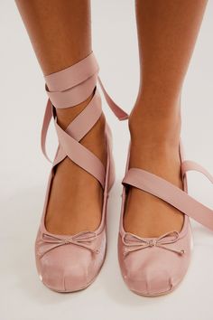 Della Wrap Ballet Heels | Free People Ballet Slipper Shoes, Pink Ballet Heels, Ballerina Shoes Aesthetic, Pink Lace Up Heels, Pink Heels Outfit, Ballet Inspired Fashion, Ballet Heels, Wrap Shoes, Ballet Fashion