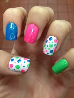 Neon Easter Nails, Spring Polka Dot Nails, June Nails Ideas 2024, Rockabilly Nails, Braids Colors, Winter Nail Art Ideas, Polka Dot Nail Designs, Dot Nail Designs, Polka Dot Nail Art