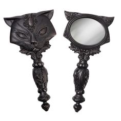 8.5 Black Sacred Cat Hand Mirror - Magick Magick.com Gothic Mirror, Alchemy Gothic, Cat Hand, Small Vanity, Goth Home, Handheld Mirror, Goth Home Decor, Sparks Joy, Neck Jewellery