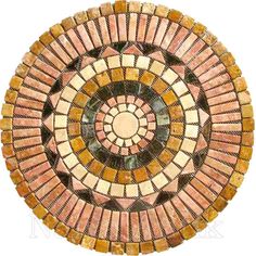 a circular mosaic design made out of small bricks and marbles on a white background