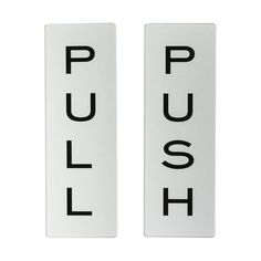 two white tags with the words push and one has black letters on them that say push