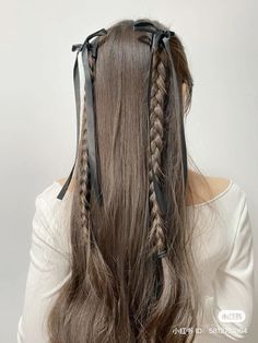 Hair Style Korea, Hair Inspiration Long, Ribbon Hairstyle, Two Braids, Hairdo For Long Hair