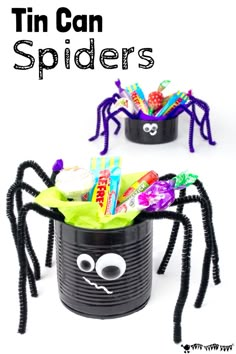 a spider can filled with candy and candies