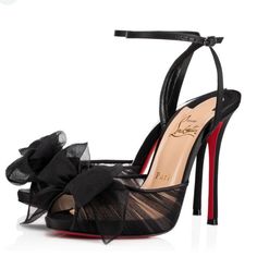 Christian Louboutin Crepe Satin Ruched Artydiva 120 Platform Sandals. Size 38 Black Worn Once There Are Protective Stickers On The Bottom Of The Shoe. Once Peeled Off They’ll Be In Near Prefect Condition On The Bottom. Comes With Original Box And Dust Bag Shoes Louboutin, Fancy Heels, Dr Shoes, Shoes Heels Classy, Cute Shoes Heels, Christian Louboutin Heels, Louboutin Heels, Bow Heels, Bow Shoes