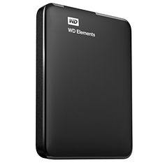 the wd elements portable external hard drive is shown in this image, it's black