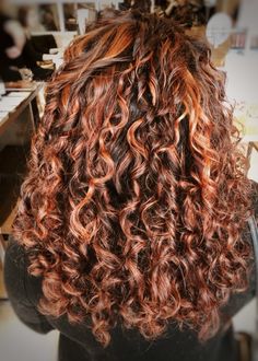 Brown Curly Hairstyles, Hair With Copper Highlights, Curly Hair 2023, Dark Copper Brown, Copper Highlights On Brown Hair, Curly Highlights, Auburn Balayage, Red Hair With Highlights, Dyed Curly Hair