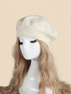 Blanco  Collar  Lana   Embellished  Otoño/Invierno Accesorios de Mujer Elegant White Wool Hat, Cute Winter Hats Beret, White Winter Beret Cap, Elegant Adjustable Winter Beret, Beige Beret, Lehenga Designs Simple, Fashion Shoes Heels, Lehenga Designs, Caps Hats