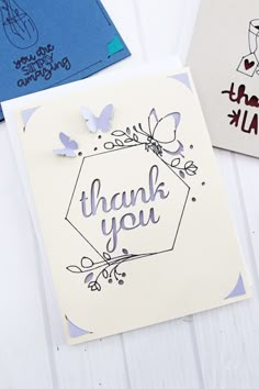 three thank you cards with butterflies on them