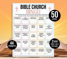 a printable bible church bingo game with the words, numbers and symbols on it