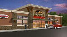 an artist's rendering of the exterior of a market