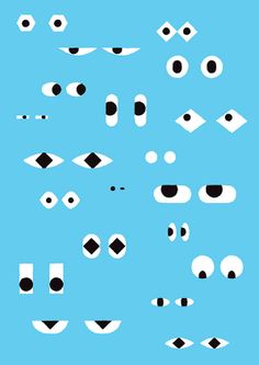 an image of different shapes and sizes of eyes on a blue background with black dots