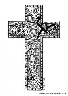 a cross with an abstract design on it and the word jesus written in black ink