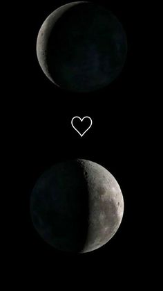 two phases of the moon with a heart above them