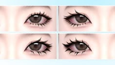 four pictures of the same woman's eyes with long lashes and black mascaras