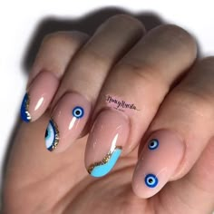 Maylar Nail Art, Ojo Nails Art, Evil Eyes Nail Design, Evil Eye Nail Art Design, Turkish Nails Designs, Ojo Turco Nails, Turkish Eye Nails, Evil Eye Nails Design, Evil Eye Nail Art