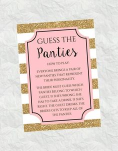 a pink and gold striped sign that says guess the panties