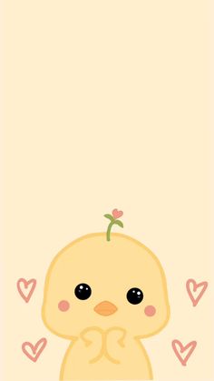 a cute little chick with hearts around it