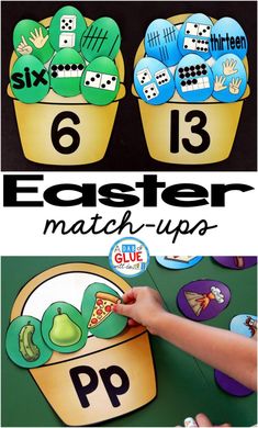 an easter match - up with the number six and eight on it is shown in three different pictures