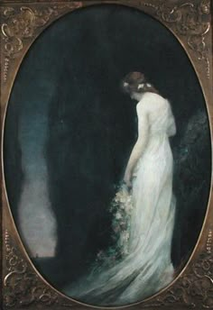 a painting of a woman in a white dress