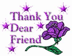 thank you dear friend with purple flowers and stars