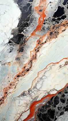 an abstract marble pattern with orange, black and white colors on it's surface