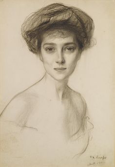 a drawing of a woman wearing a hat