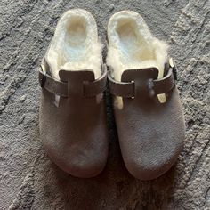 Brand New, Never Worn, Birkenstocks, Fluffy With Suede Material Birkenstock Fluffy Sandals, Birkenstock Clogs Fur, Wool Birkenstocks, Fur Birkenstocks, Fuzzy Birkenstocks, Birkenstock Grey Fluffy, Birkenstock Shoes, Suede Material, Birkenstock