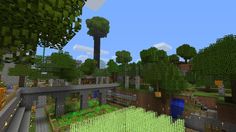 an image of a minecraft village with lots of trees