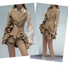 Nichole Lynel Khaki Suit Patchwork Ruffles Sleeveless Blazer Vest Shorts Two Piece Set Excellent Preowned Condition! Size Xl * This Coordinating Set Of Blazer Style Sleeveless Top And High Waist Shorts Is A Savvy Combination To Carry You Throughout The Day. * Cotton Polyester Material Smoke & Pet Free Home, Fast Shipping. Career, Office, Job, Professional, Academia, Dark Academia, Runway Fashion, Maximalist Blazer Sleeveless, Sleeveless Blazer Vest, Khaki Suit, Wide Leg Shorts, Sleeveless Blazer, Office Job, Blazer Style, Suit For Women, High Waist Shorts