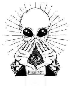 an alien holding his hands over his face with the all seeing eye on it's forehead