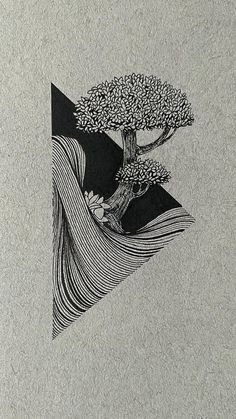 a black and white drawing of a tree