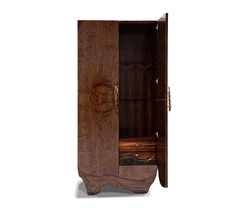 an armoire with drawers and doors on the front is made out of walnut wood