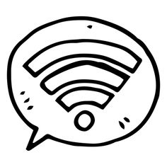 a black and white outline drawing of a wifi chat bubble with the word wifi on it