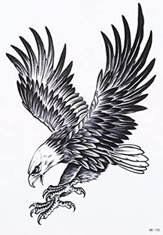 an eagle is shown in black and white with the wings spread out, it's talon