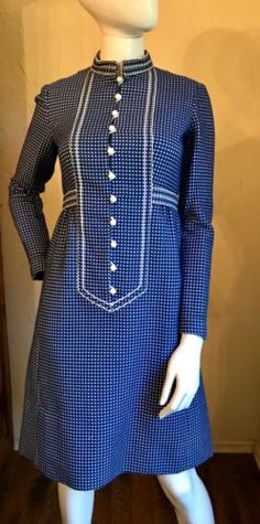 VINTAGE 1970’s Narciso Rodrigues Blue & White Day DRESS S | eBay