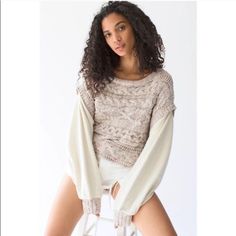 Free People Honey Cable Pullover Sweater Oversize Fit Size: Xs Color: Beige/ Cream Model 105lbs 5ft1 For Reference Bnwot Sweater Oversize, Free People Clothing, Free People Sweaters, Free People Sweater, Chunky Knits Sweater, Short Sleeved Sweaters, Layered Look, Long Sweaters, Stripe Sweater