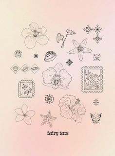 an image of some flowers and butterflies on a pink background with the words fairy tails