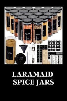 SPICE JARS Red Spice, Pantry Jars, Spice Jar Set, Glass Spice Jars, Spice Labels, Spice Cabinet, White Pen, Black Bamboo, Pantry Labels