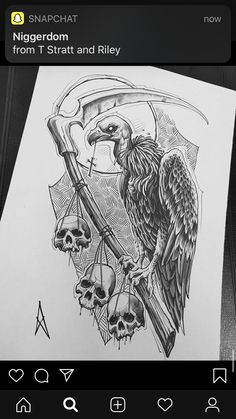 an image of a bird with skulls on it