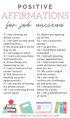 Boost your confidence and motivation to excel at work and create your dream career by practicing these daily positive affirmations for job success. | positive affirmations for career | affirmations for career change | positive affirmations for work success | positive affirmations for new job | positive affirmations for career success | affrmations for success at work | work and career | productivity | positivity | workplace | changing careers #career #affirmations #newjob #careerchange #job Positive Quotes Motivation Daily Affirmations For Work, Mantras For Work, Manifestation For Career, Mid Day Affirmations, Affirmation For Workplace, Job Security Affirmation, Work Mantra Motivation, Money And Job Affirmations, Daily Affirmations For Coworkers