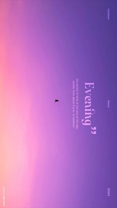 a purple and pink background with a bird flying in the sky next to some words