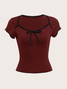 Red Casual Collar Short Sleeve Fabric Plain  Embellished Slight Stretch  Women Plus Clothing Clothing Items Png, Romwe Outfits, Mode Inspo, Red Outfit, Really Cute Outfits, Dream Clothes, Cute Tops, Aesthetic Clothes, Pretty Outfits