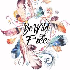 the words wild spirit are surrounded by colorful feathers and swirls on a white background