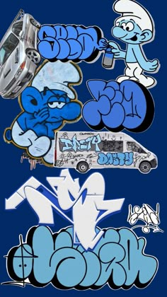 some graffiti art with blue and white colors