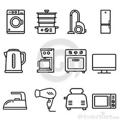 kitchen appliances and appliances line icon set on white background stock photo - image 397984