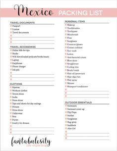 the printable packing list for travel with pink and black lettering, including luggage tags