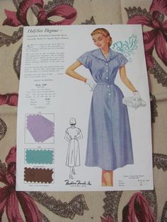 "This is an original print from a salesman sample packet circa 1950s. These were used by salesmen who went door to door and sold custom made clothing to housewives. Each poster/print comes with a swatch of the fabric to be used to make the clothing. These are not reproductions, they are ORIGINALS. It measures 12\" x 9\" and is on heavy glossy paper. All are in good condition, any imperfections will be pointed out in the photos. Will be shipped in either a large envelope with cardboard or rolled Fashion Frocks, Spring 1950s Vintage Pattern Dresses, 1960s Sears Catalog, Sewing Patterns 1950 Voge, 1920s Sears Catalog, 1955 Sears Catalog, 1950s Patterns, Large Envelope, Custom Made Clothing