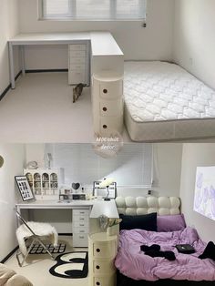 there are two pictures of the same room in this house, one has a bed and another has a desk