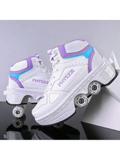 Sapatos De Roda Para Meninas Estudantes Sapatilhas Caminháveis De Quatro Rodas Com Patins De Lâmina Juvenil - Patins De Gelo Roxo    Couro de microfibra     Sports & Outdoor Shoes, size features are:Bust: ,Length: ,Sleeve Length: Shoes With Wheels, Sports Shoes For Girls, Roller Blades, Roller Skate Shoes, Roller Shoes, Inline Skates, Pretty Shoes Sneakers, Purple Collar, Ice Skates